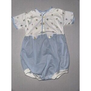 Vintage Romper With Jacket Floral Blue White Size 12-18 Months